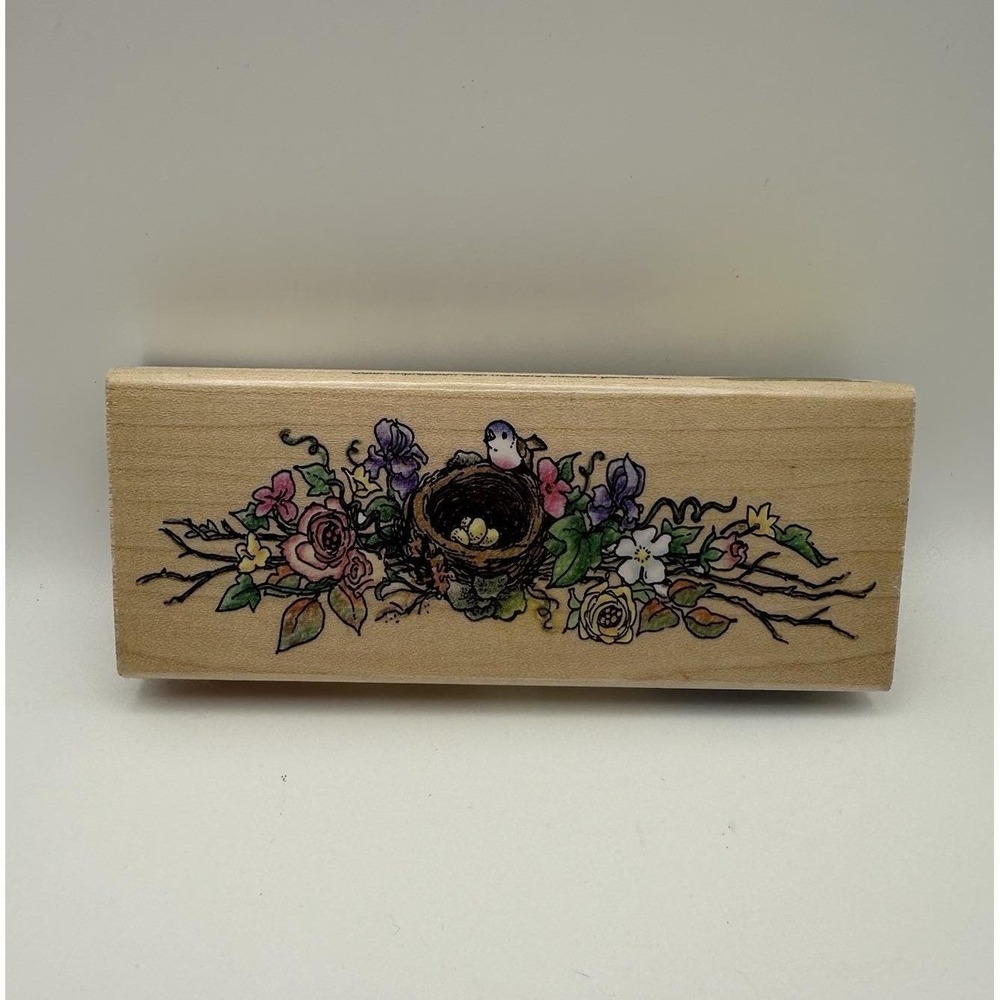 Stampendous 1998 Nested Sprig Y005 Bird Floral Wood Mount Rubber Stamp Vintage